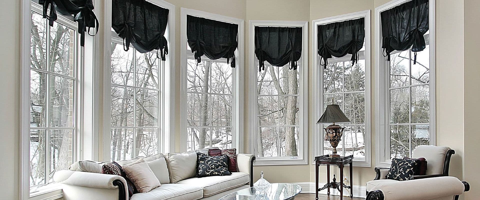 Newly-installed bow windows.